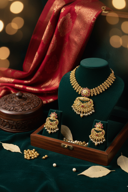 Gold Plated Kundan & Pearl Necklace with Earrings