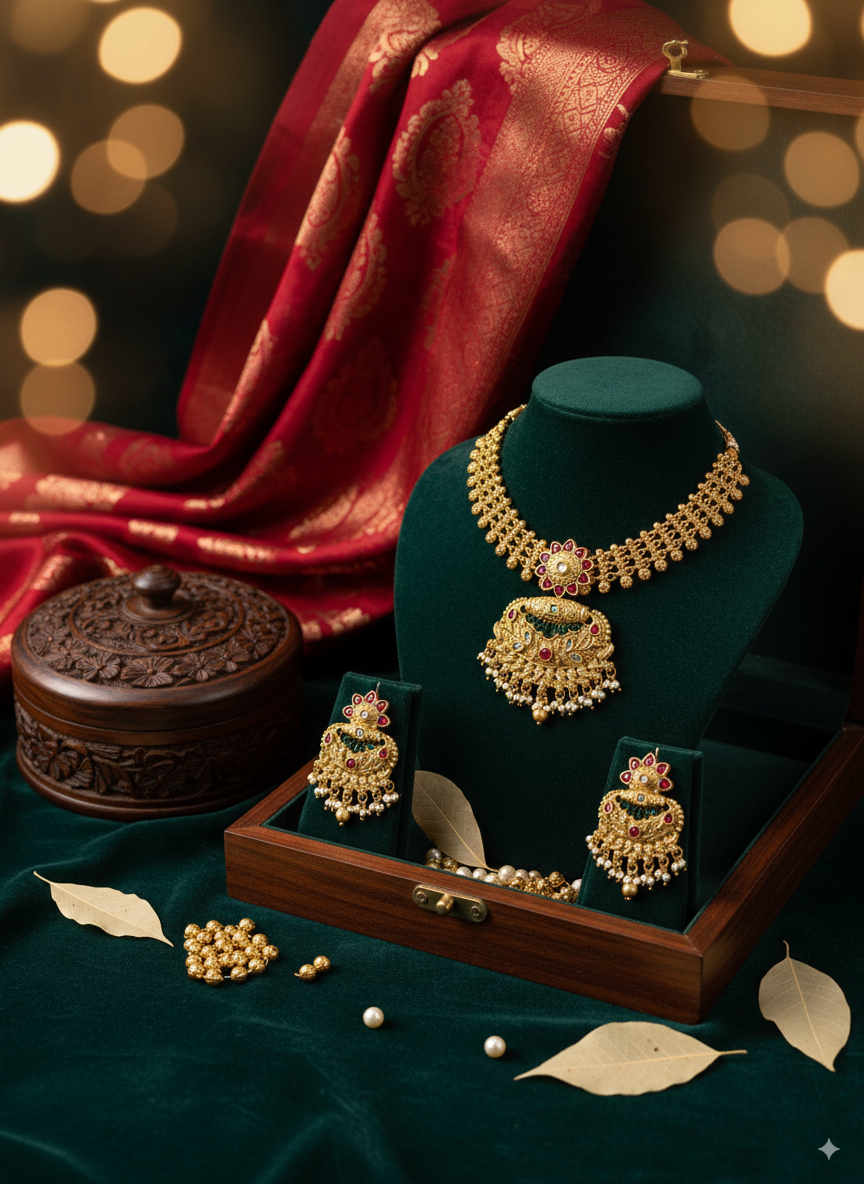 Gold Plated Kundan & Pearl Necklace with Earrings