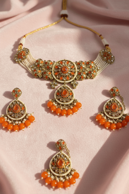 Orange Beads Jewellery Set