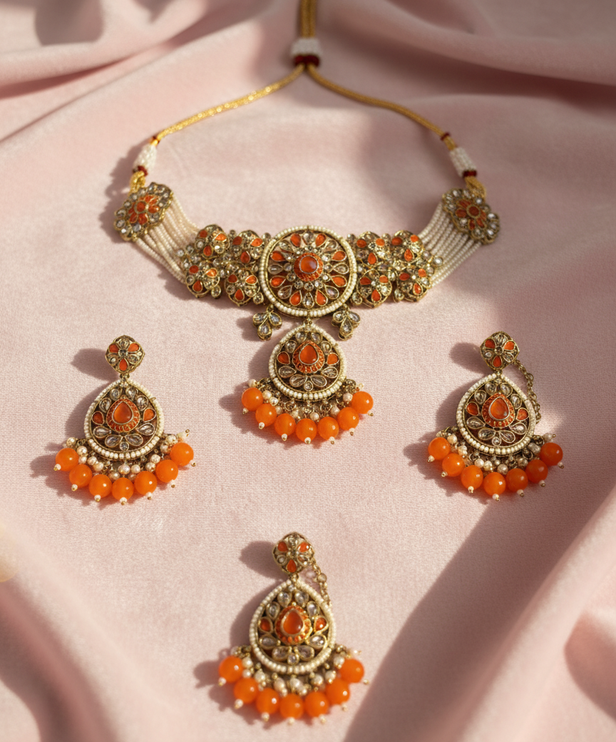 Orange Beads Jewellery Set