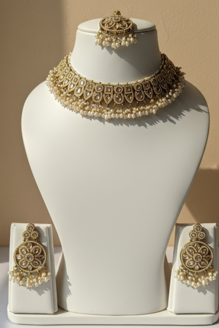 Kundan And Pearls Necklace 4 Piece Set