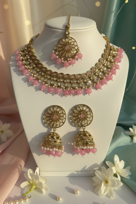 Necklace Set With Pink Beads