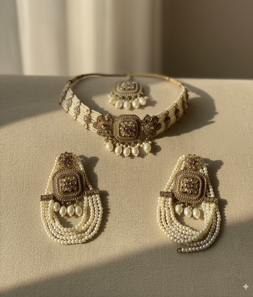 Gold And White Pearl Necklace