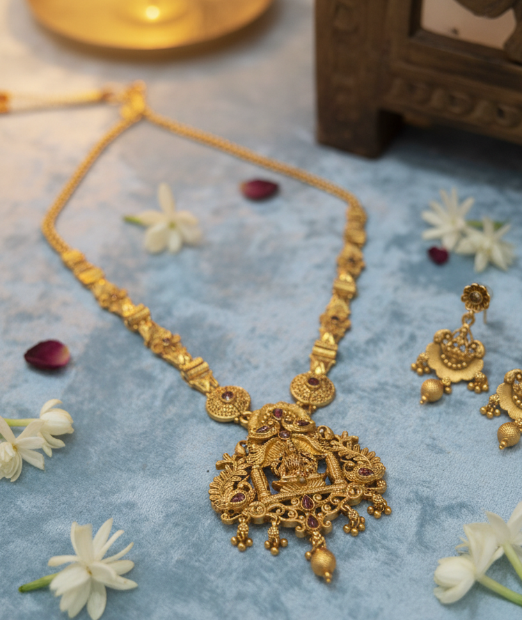 Goddess Lakshmi Necklace With Matching Earrings
