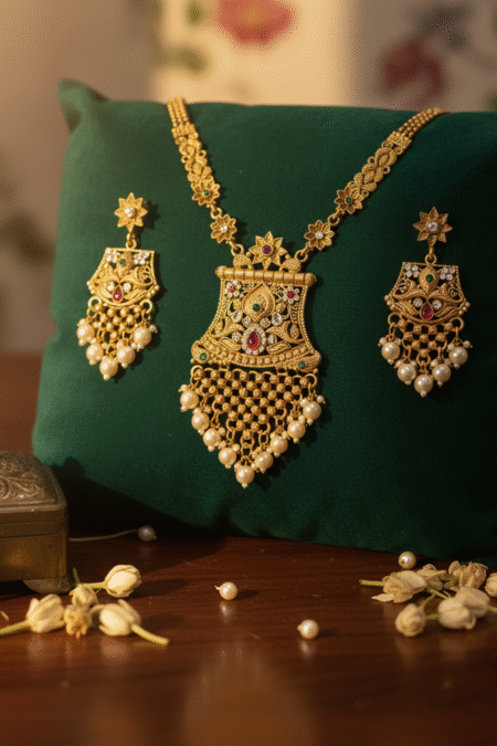 Temple Necklace With White Pearls