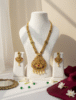 Gold-Plated Lakshmi Long Necklace With Pearl Drops & Earrings