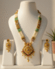 Gold-Plated Pearl & Green Beads Grand Pendant Necklace & Earrings